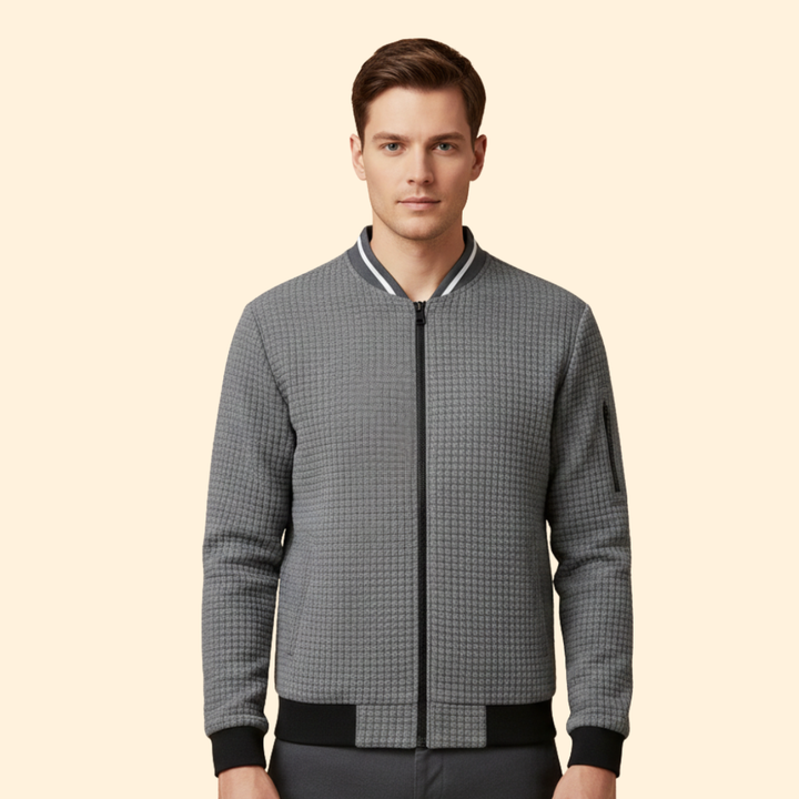 Men’s Light Bomber Jacket with Textured Knit Design