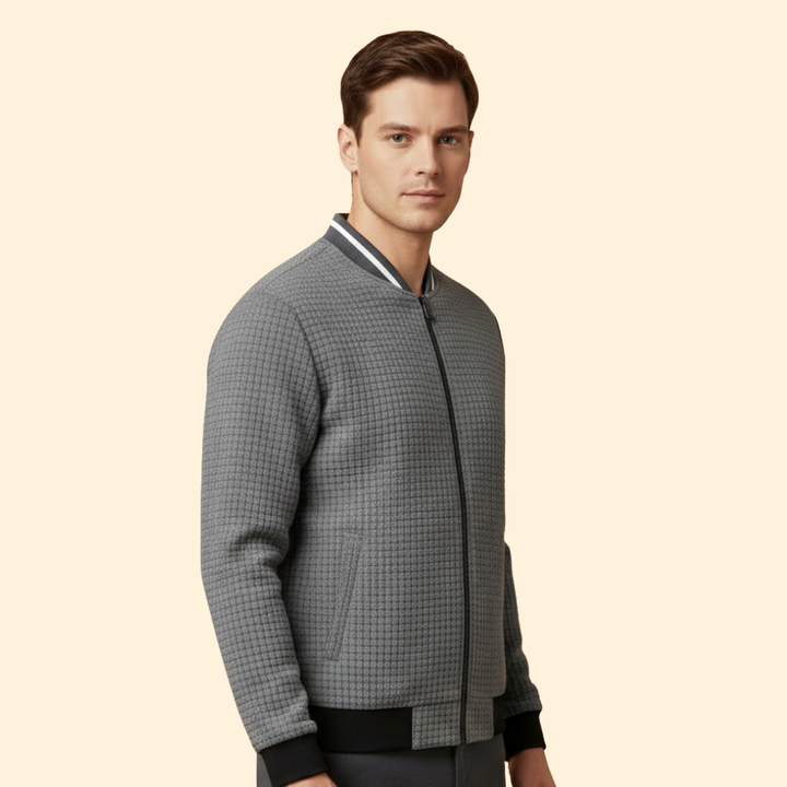Men’s Light Bomber Jacket with Textured Knit Design