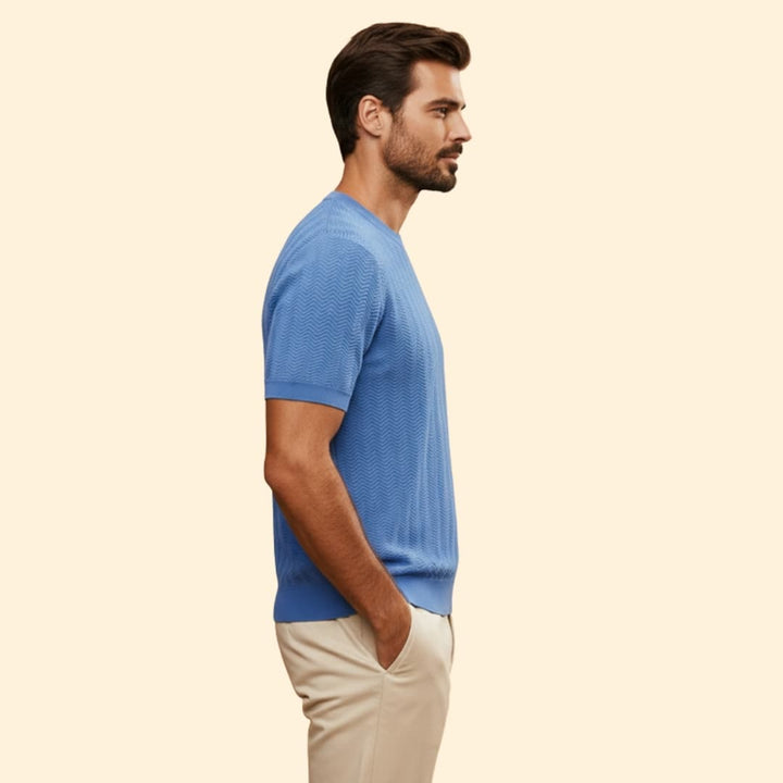Men’s Textured Crew Neck Shirt with Ribbed Cuffs