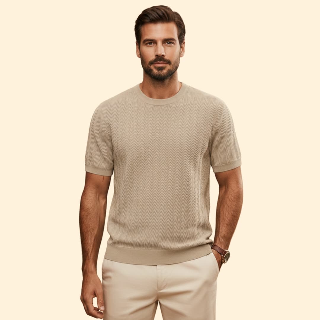 Men’s Textured Crew Neck Shirt with Ribbed Cuffs