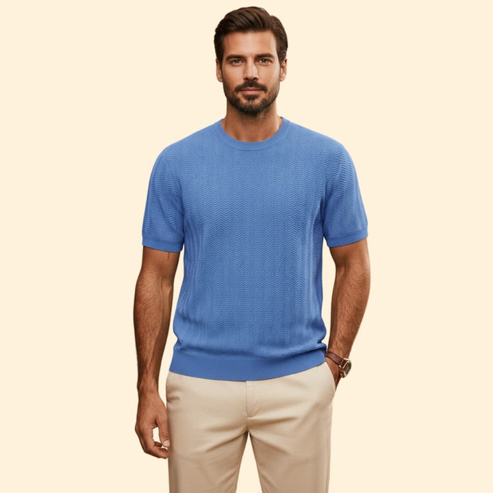 Men’s Textured Crew Neck Shirt with Ribbed Cuffs