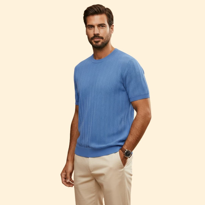 Men’s Textured Crew Neck Shirt with Ribbed Cuffs