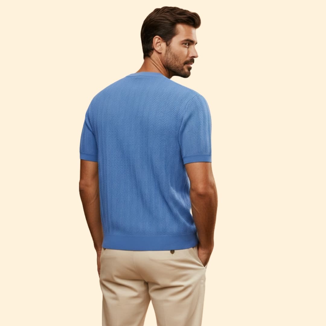 Men’s Textured Crew Neck Shirt with Ribbed Cuffs