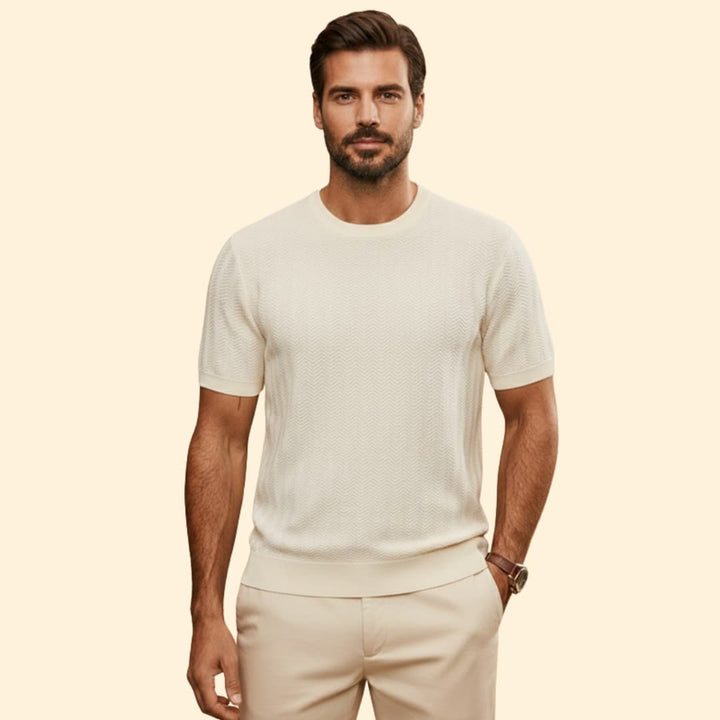 Men’s Textured Crew Neck Shirt with Ribbed Cuffs