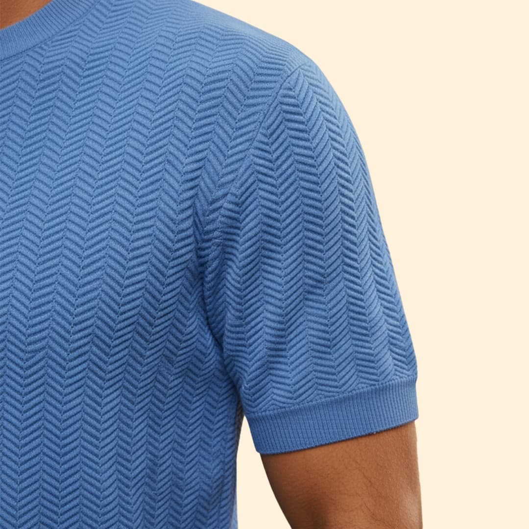 Men’s Textured Crew Neck Shirt with Ribbed Cuffs