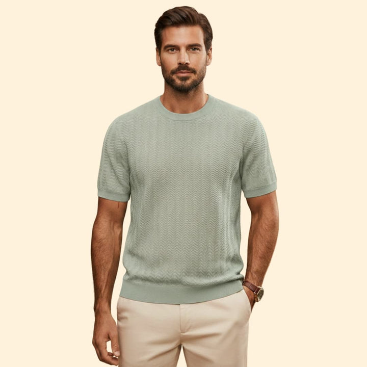 Men’s Textured Crew Neck Shirt with Ribbed Cuffs