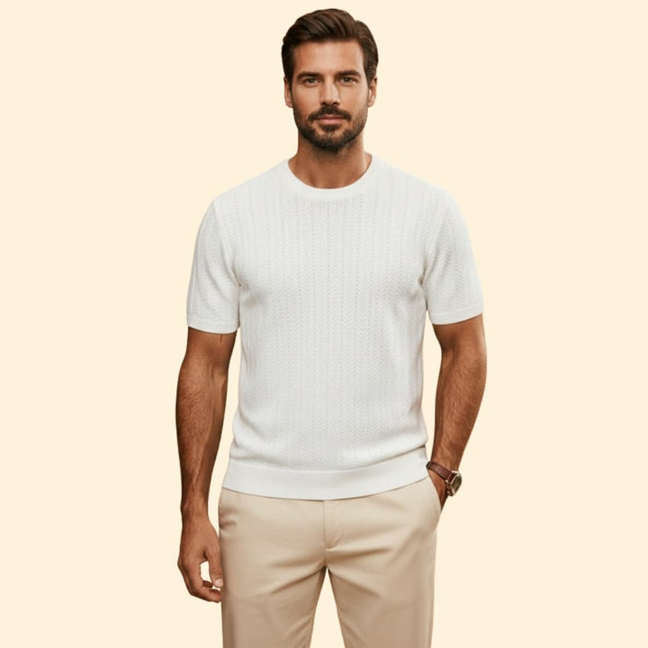 Men’s Textured Crew Neck Shirt with Ribbed Cuffs