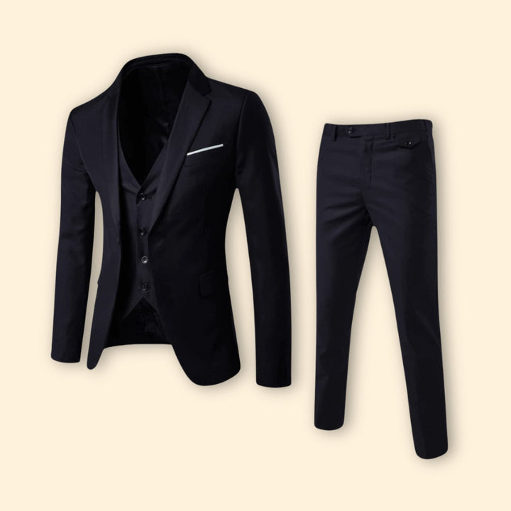 Men’s Three-Piece Suit with Flat-Front Pants