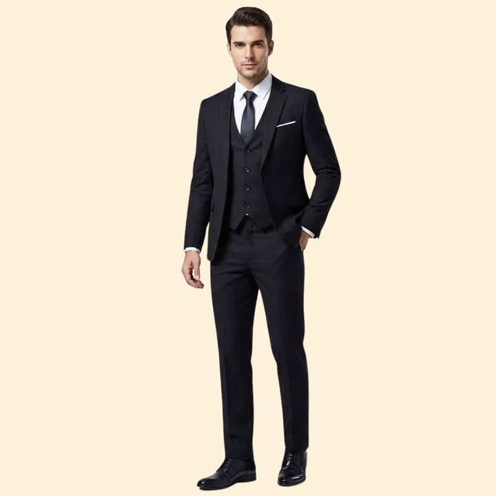 Men’s Three-Piece Suit with Flat-Front Pants