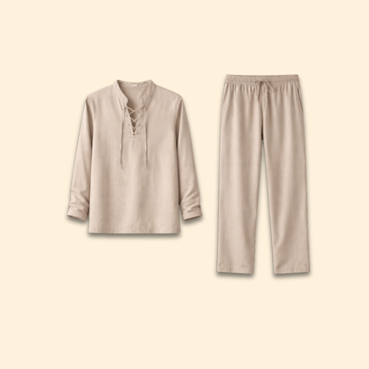 Men’s Two-Piece Set with Lace-Up Shirt
