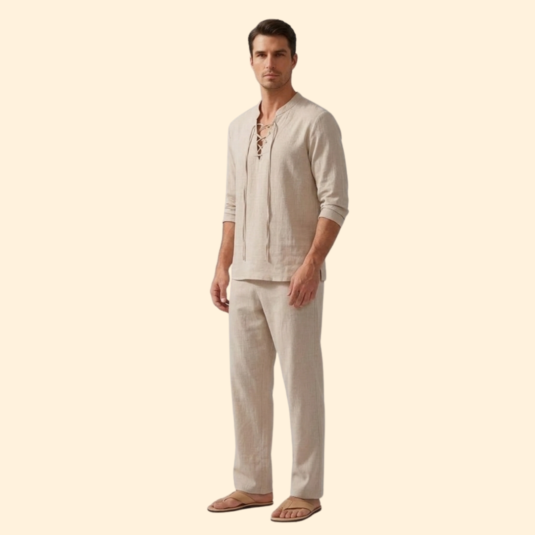 Men’s Two-Piece Set with Lace-Up Shirt