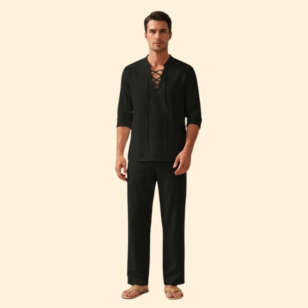 Men’s Two-Piece Set with Lace-Up Shirt