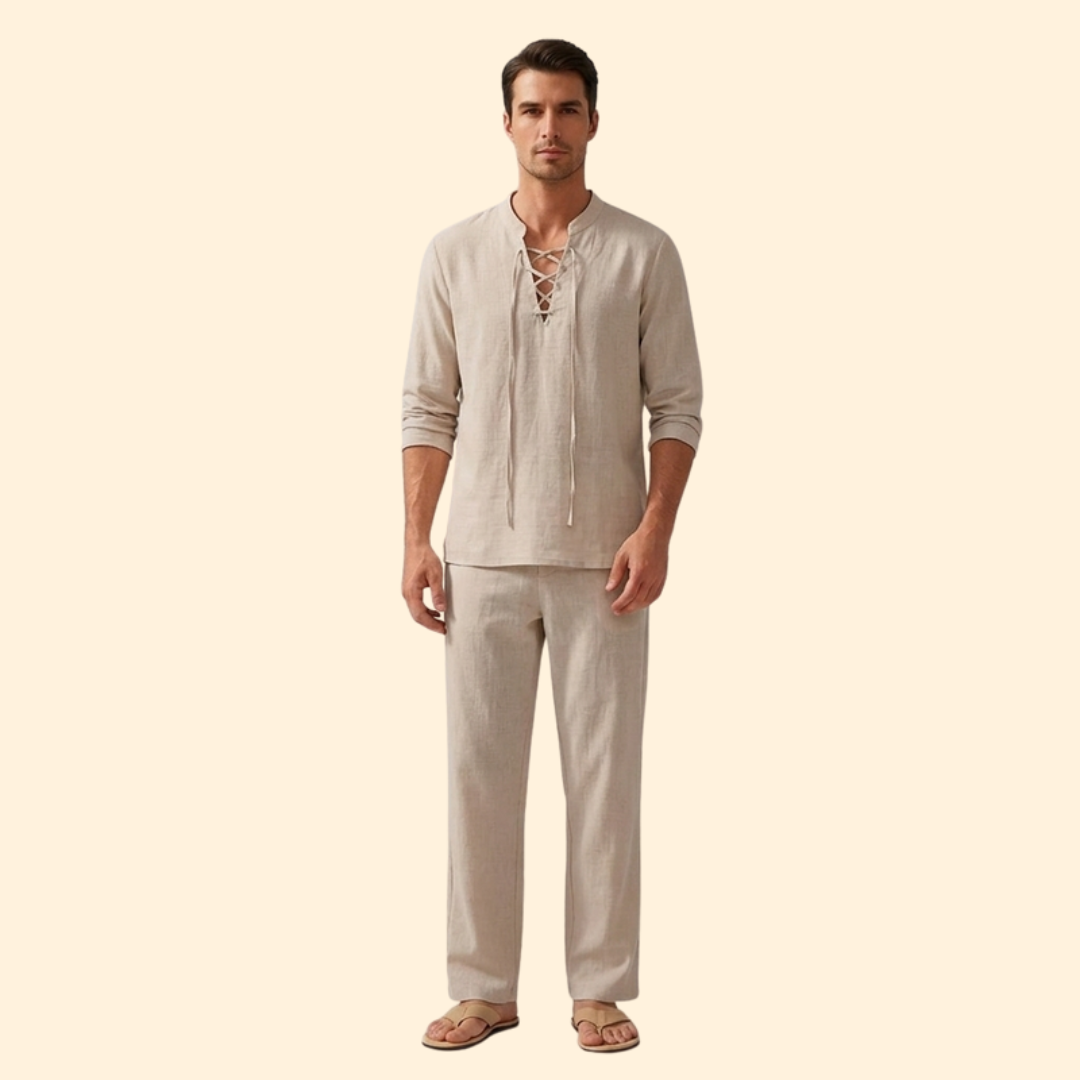 Men’s Two-Piece Set with Lace-Up Shirt