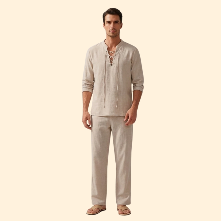 Men’s Two-Piece Set with Lace-Up Shirt