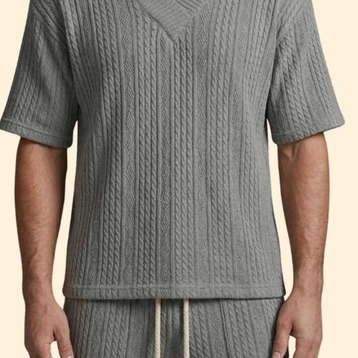 Men’s V-Neck Shirt and Drawstring Shorts Set