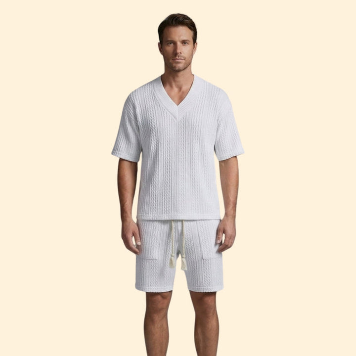Men’s V-Neck Shirt and Drawstring Shorts Set