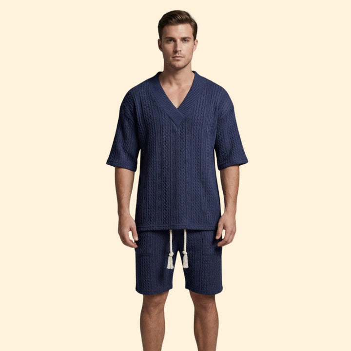 Men’s V-Neck Shirt and Drawstring Shorts Set