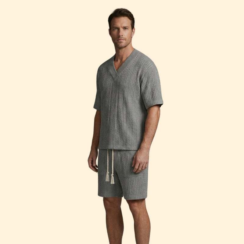 Men’s V-Neck Shirt and Drawstring Shorts Set