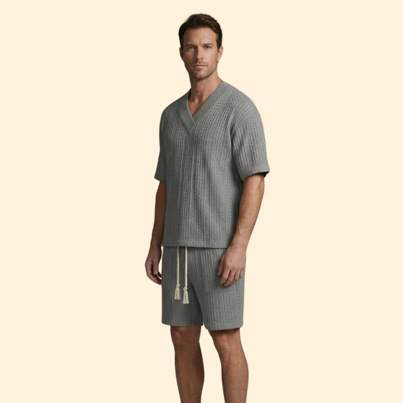 Men’s V-Neck Shirt and Drawstring Shorts Set