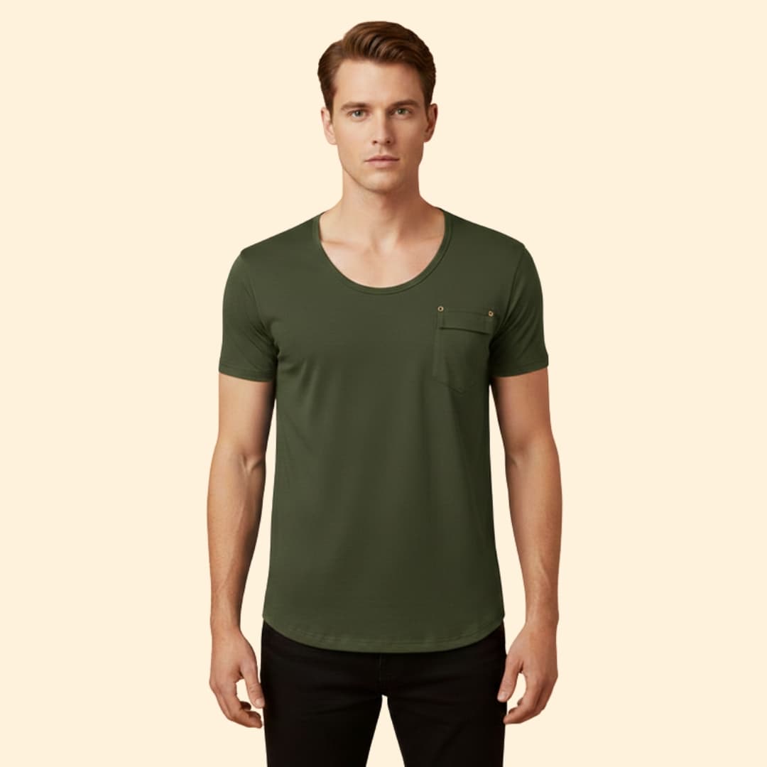 Men’s V-Neck Shirt with Chest Pocket Detail