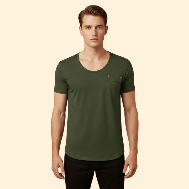 Men’s V-Neck Shirt with Chest Pocket Detail