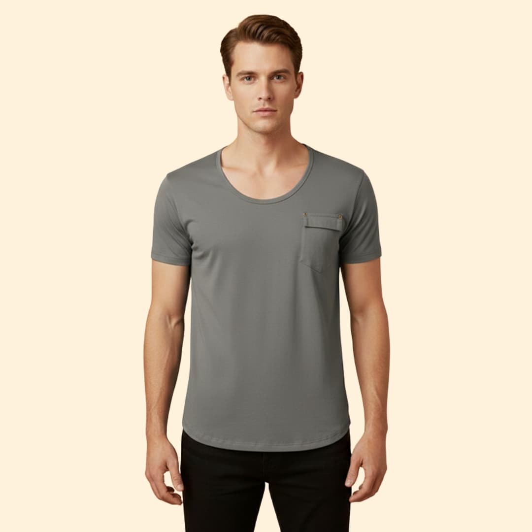 Men’s V-Neck Shirt with Chest Pocket Detail