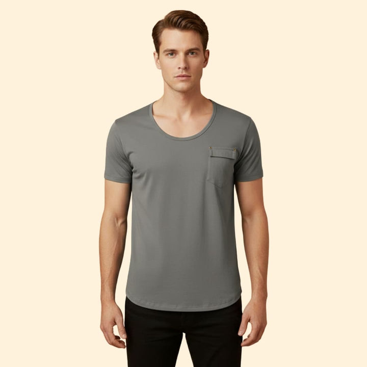 Men’s V-Neck Shirt with Chest Pocket Detail