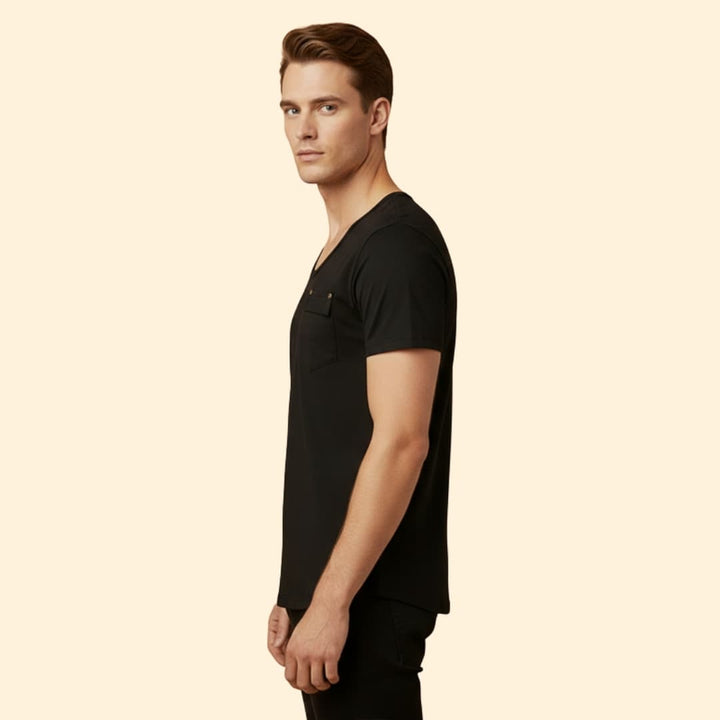 Men’s V-Neck Shirt with Chest Pocket Detail
