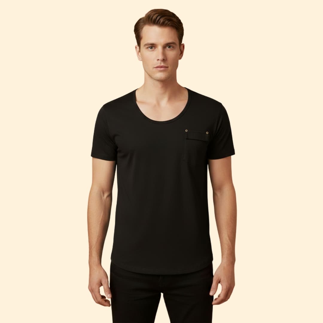Men’s V-Neck Shirt with Chest Pocket Detail