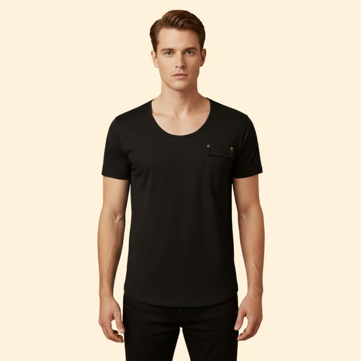 Men’s V-Neck Shirt with Chest Pocket Detail