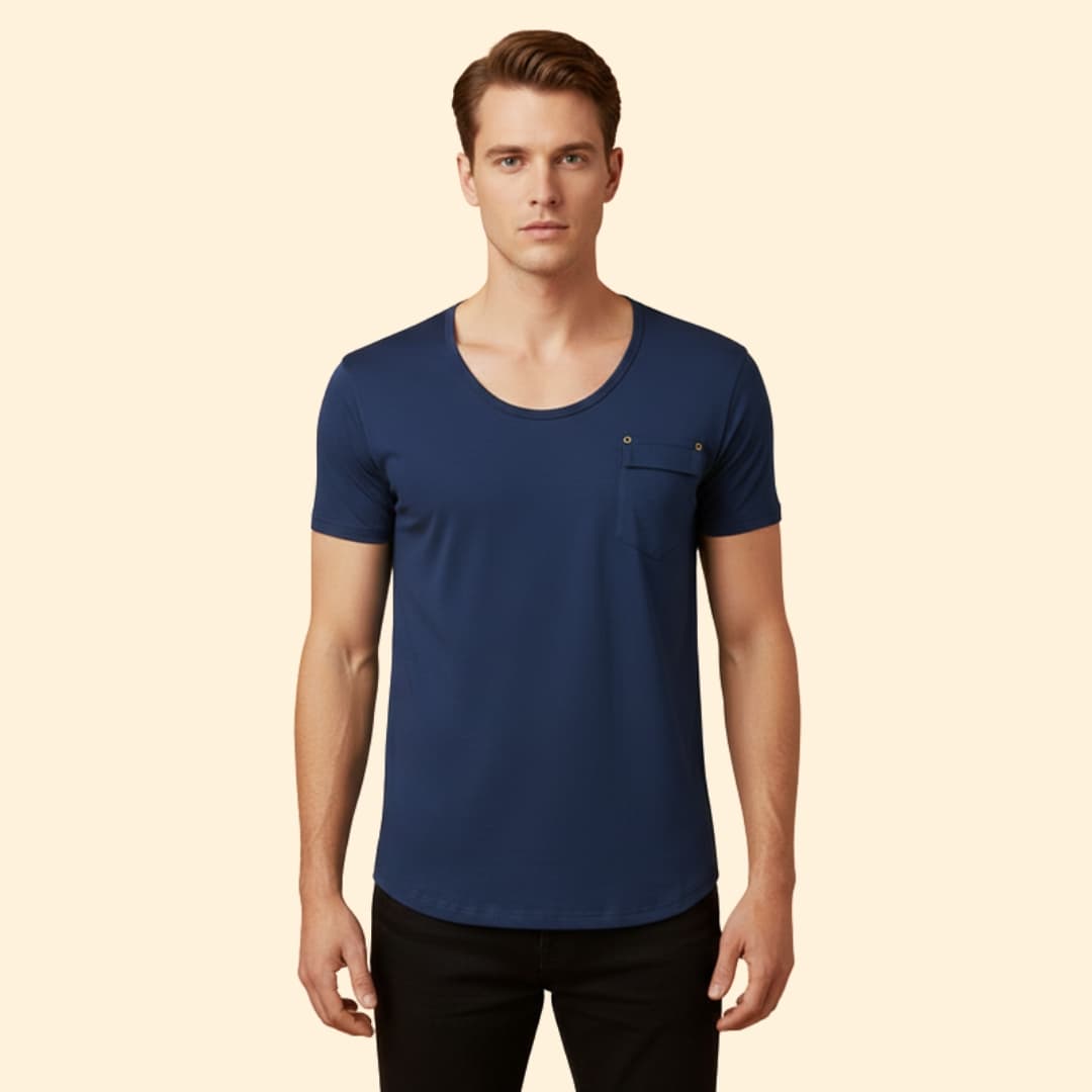 Men’s V-Neck Shirt with Chest Pocket Detail