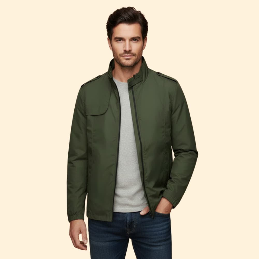 Men's Versatile Bomber Jacket with Stand-Up Collar