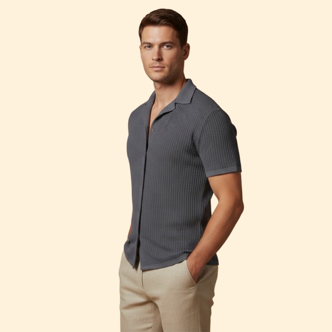 Men’s Waffle Shirt with Button-down Front