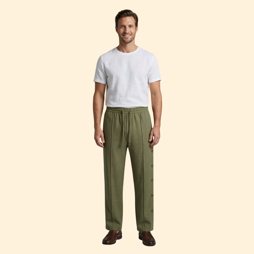 Men’s Wide-Leg Pants with Side Buttons