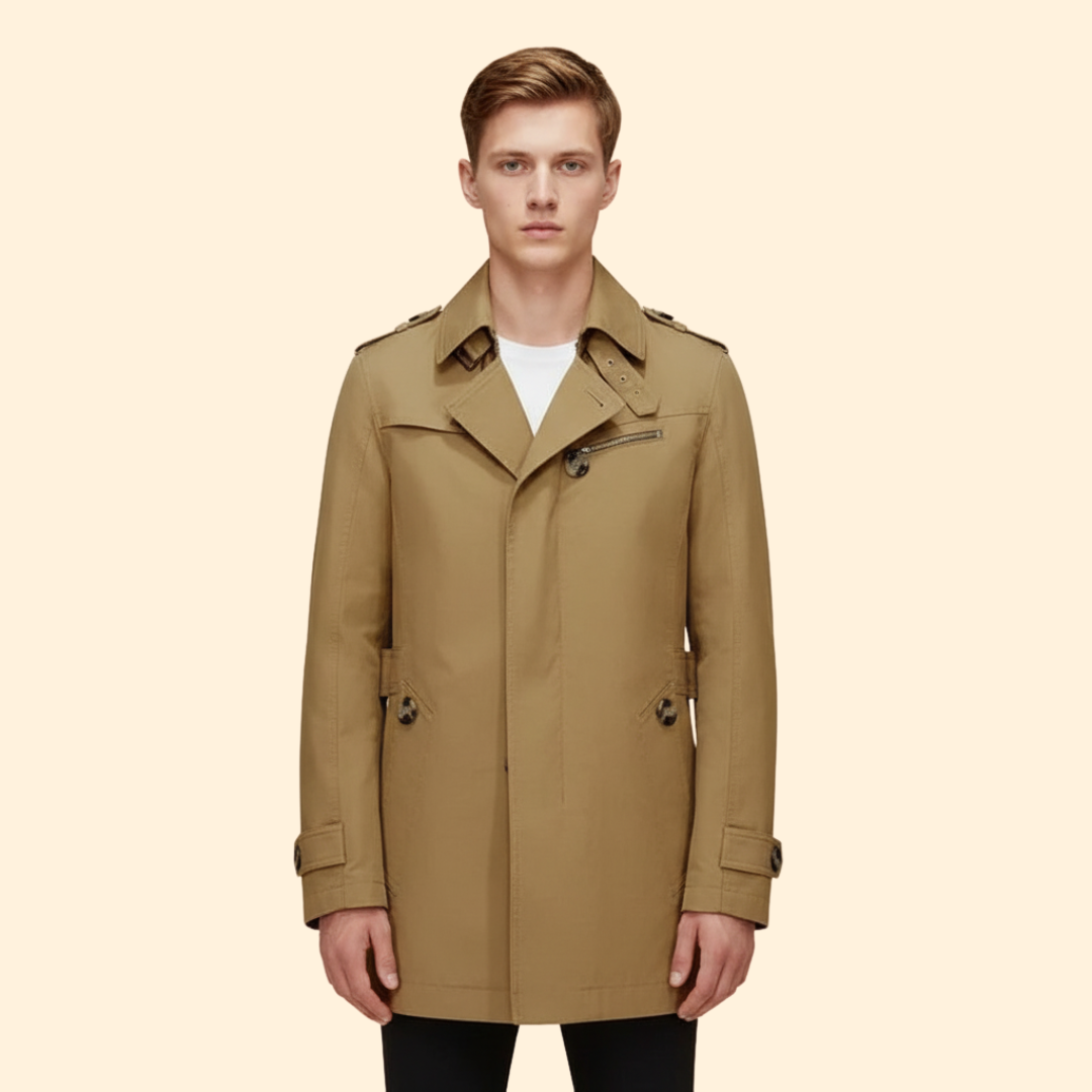 Men’s Trench Coat with Buckled Cuff Design