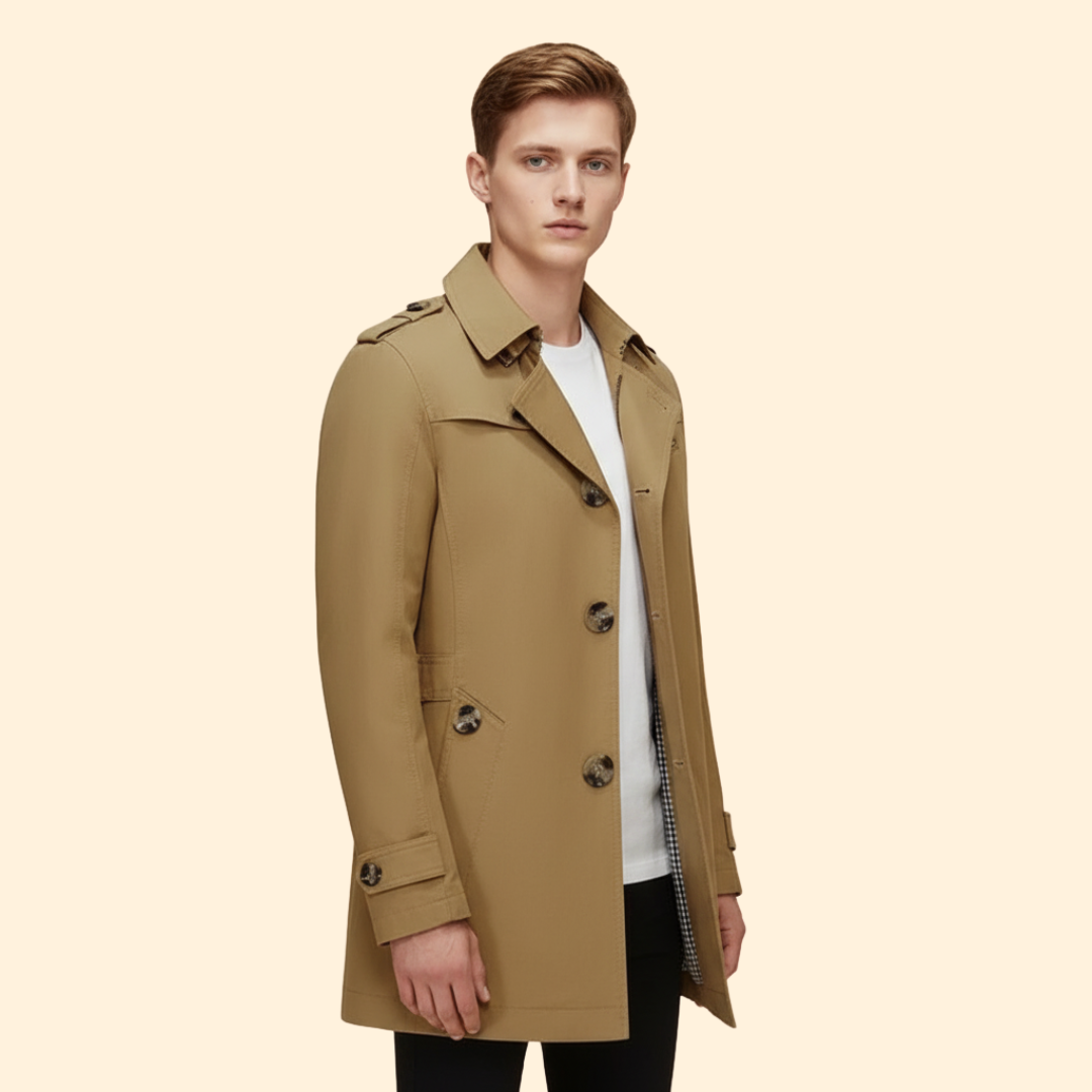 Men’s Trench Coat with Buckled Cuff Design
