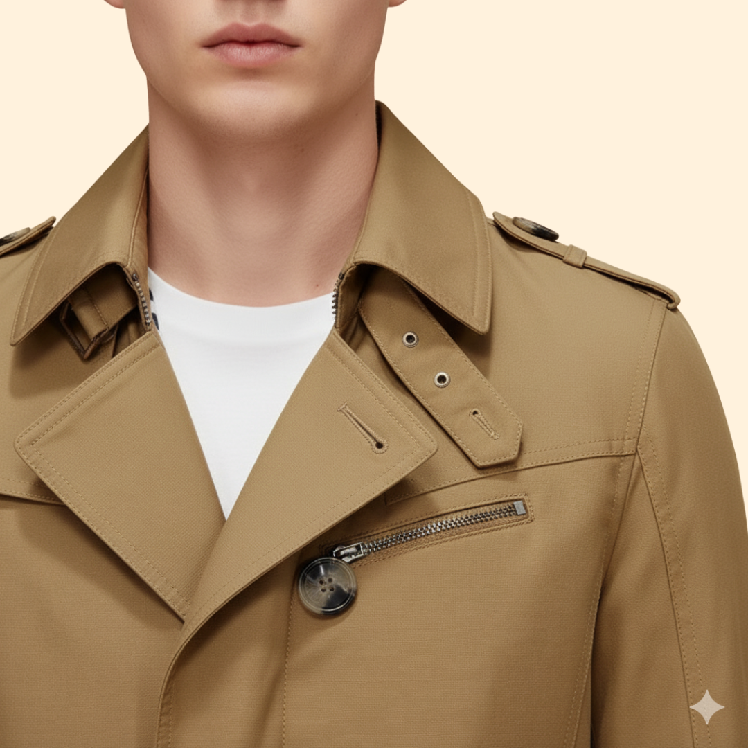 Men’s Trench Coat with Buckled Cuff Design