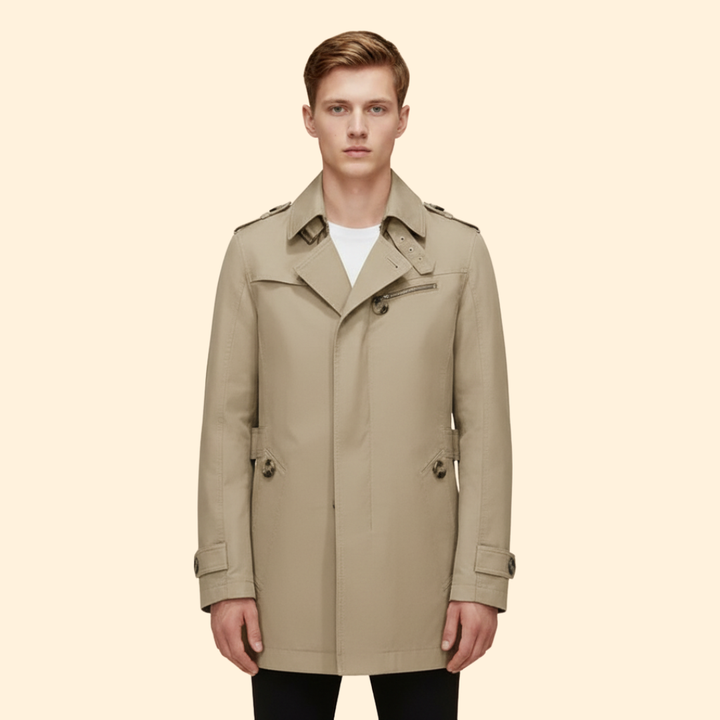 Men’s Trench Coat with Buckled Cuff Design
