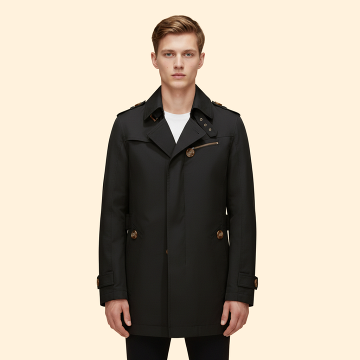 Men’s Trench Coat with Buckled Cuff Design