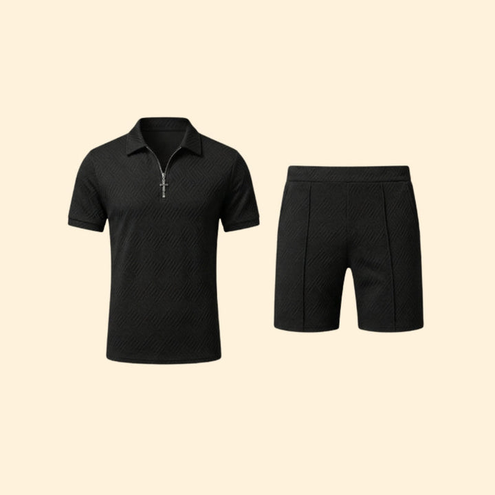 Men’s Zip-Up Polo Set with Short Pants