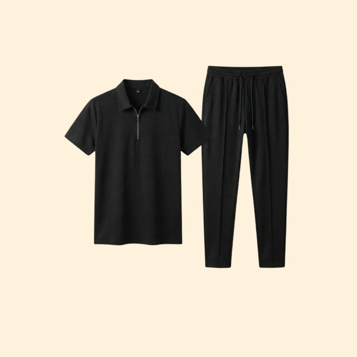 Men’s Zip-Up Polo Set with Slim Fit Pants