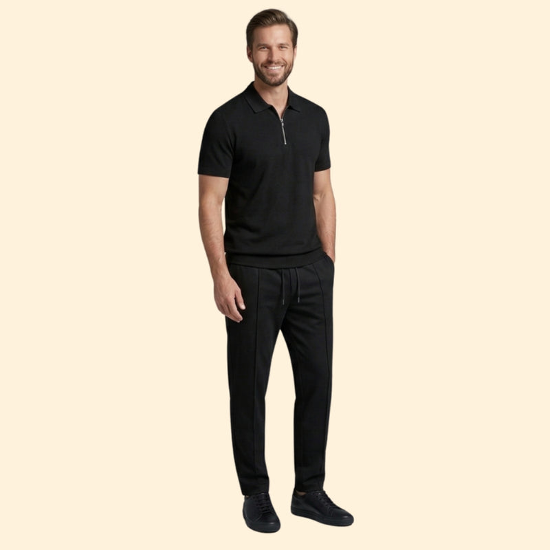 Men’s Zip-Up Polo Set with Slim Fit Pants