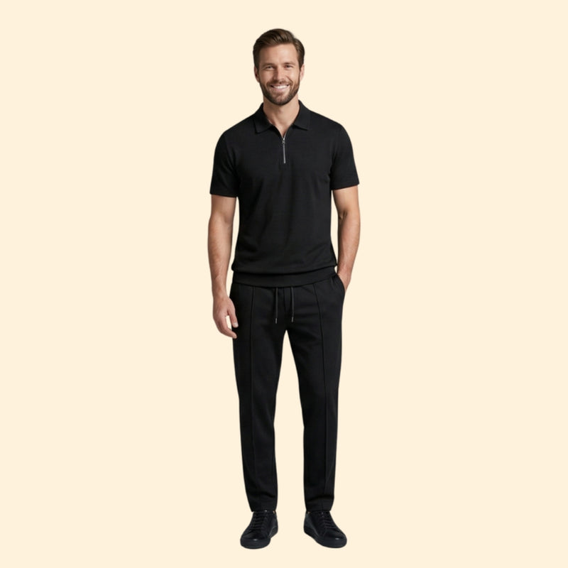 Men’s Zip-Up Polo Set with Slim Fit Pants