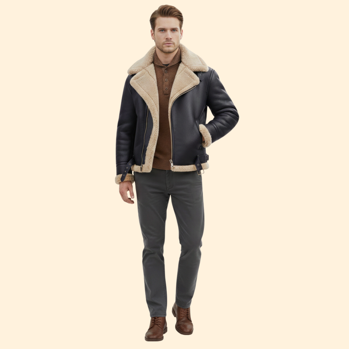 Men’s Zip Front Jacket with Shearling Collar