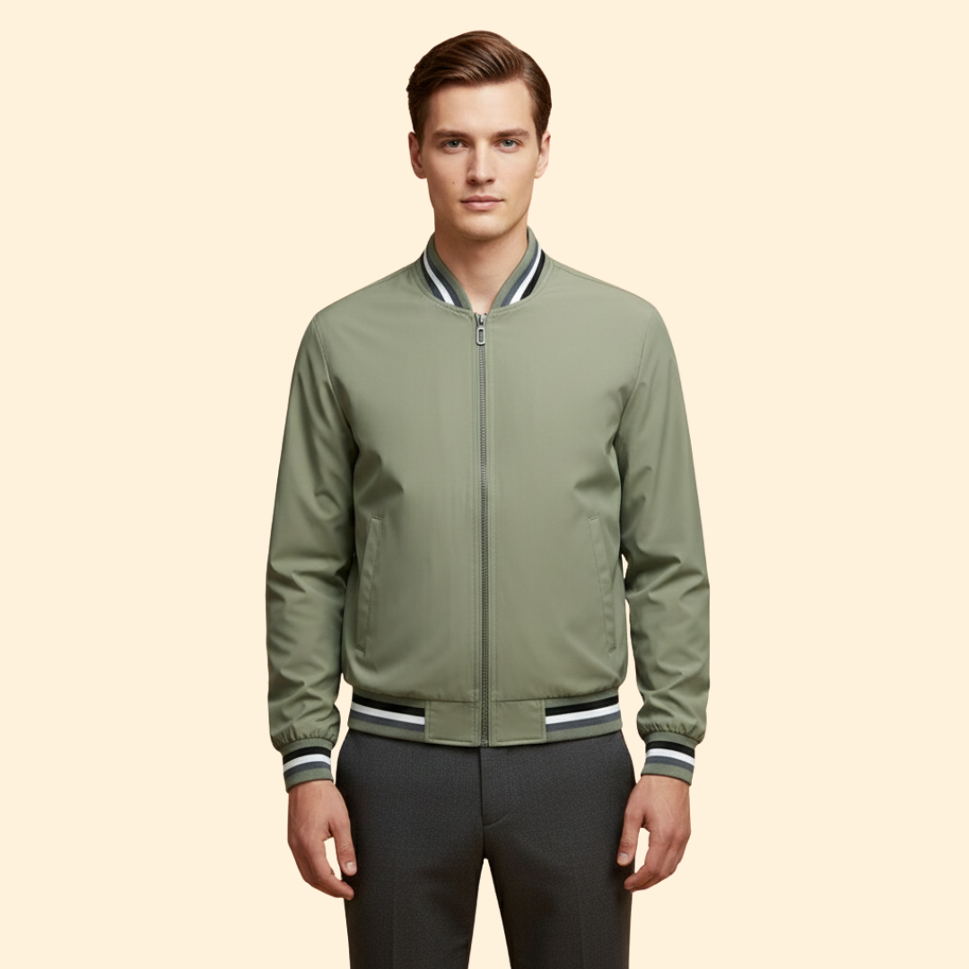 Men’s Bomber Jacket with Striped Ribbed Trim