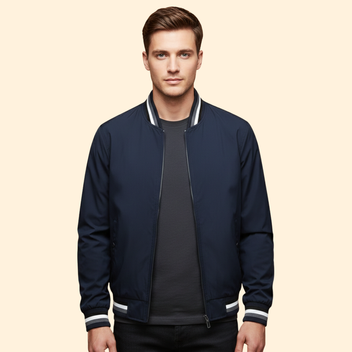 Men’s Bomber Jacket with Striped Ribbed Trim