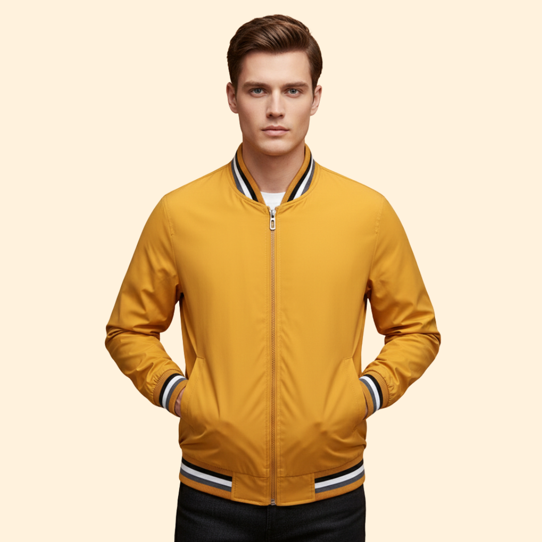 Men’s Bomber Jacket with Striped Ribbed Trim