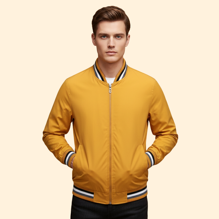 Men’s Bomber Jacket with Striped Ribbed Trim