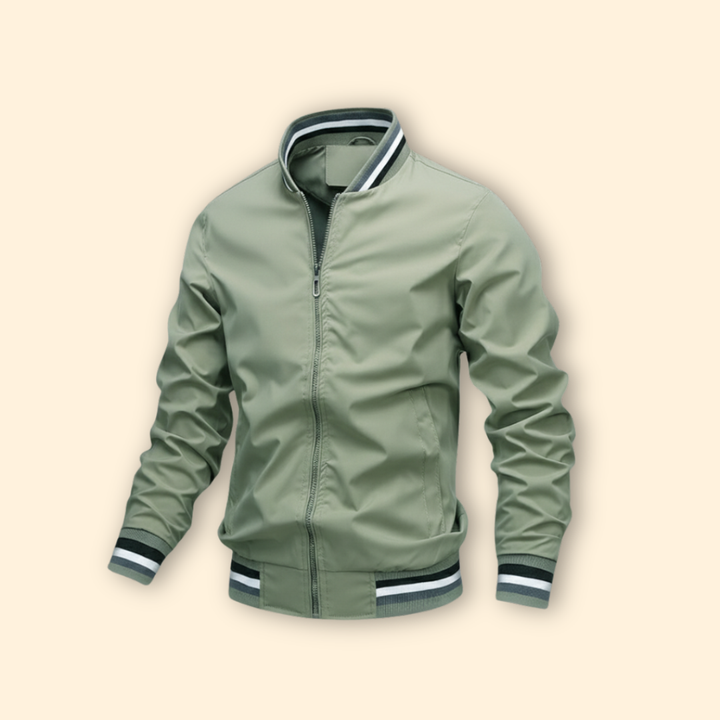 Men’s Bomber Jacket with Striped Ribbed Trim