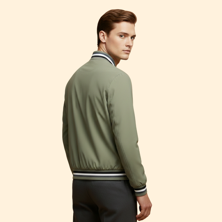 Men’s Bomber Jacket with Striped Ribbed Trim